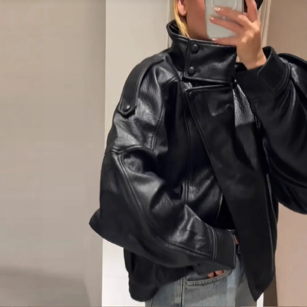BRIANNA | WOMEN’S FAUX LEATHER OVERSIZED JACKET