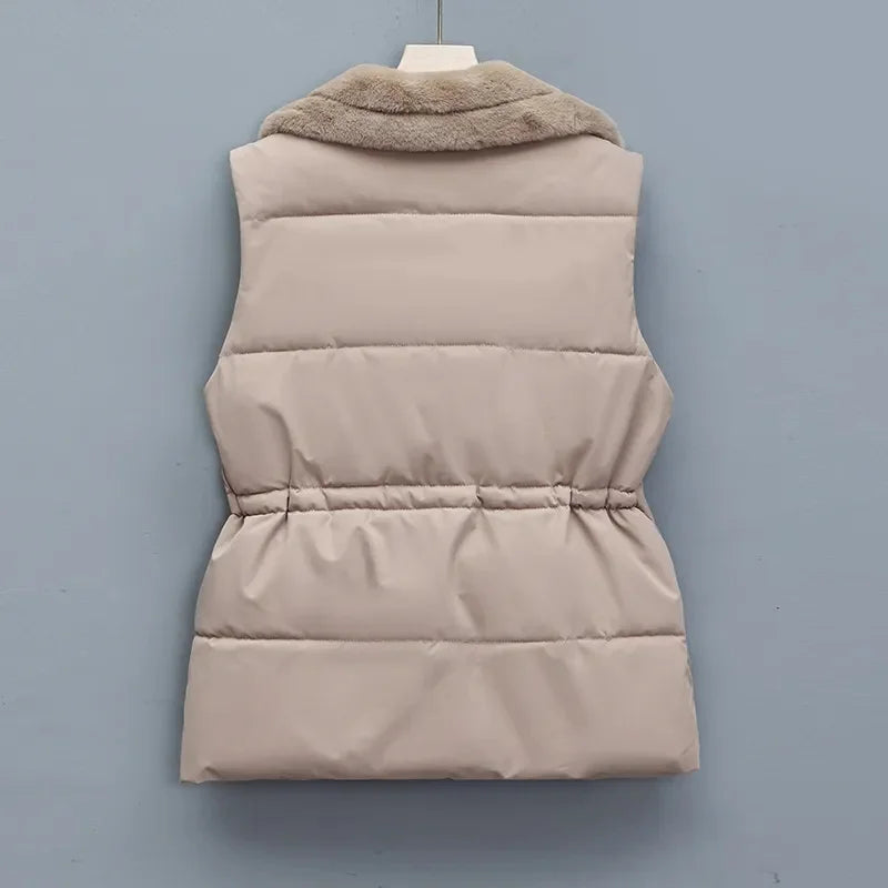 CHARLOTTE | WOMEN’S COTTON-PADDED VEST WITH FAUX FUR COLLAR