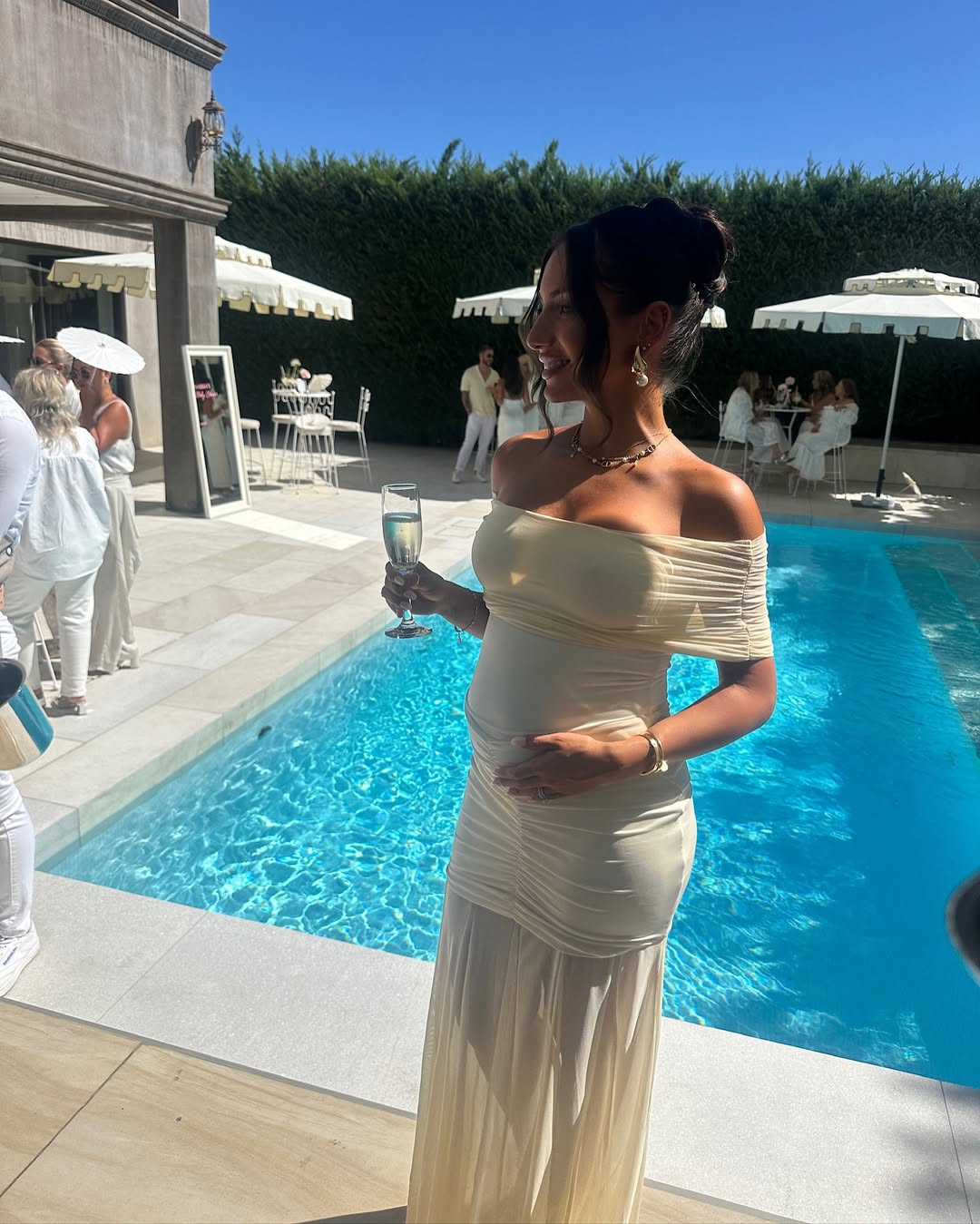 JENNIFER | OFF-SHOULDER PLEATED MESH MAXI DRESS