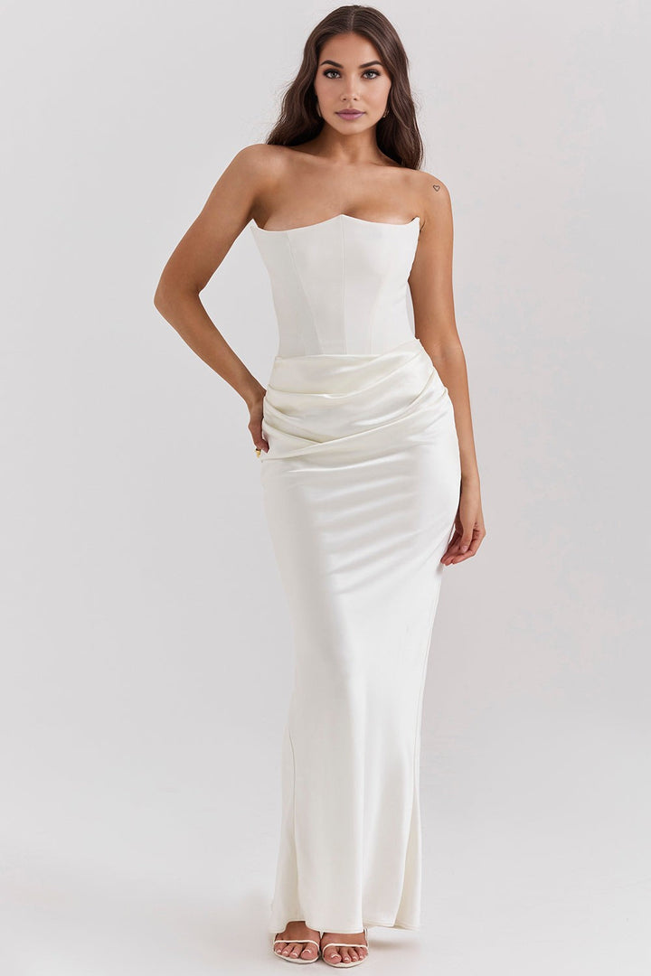 CHESCA | ELEGANT SATIN STRAPLESS MAXI DRESS