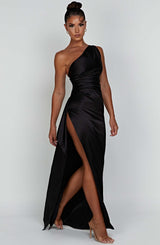 MILA | ONE-SHOULDER SATIN EVENING DRESS