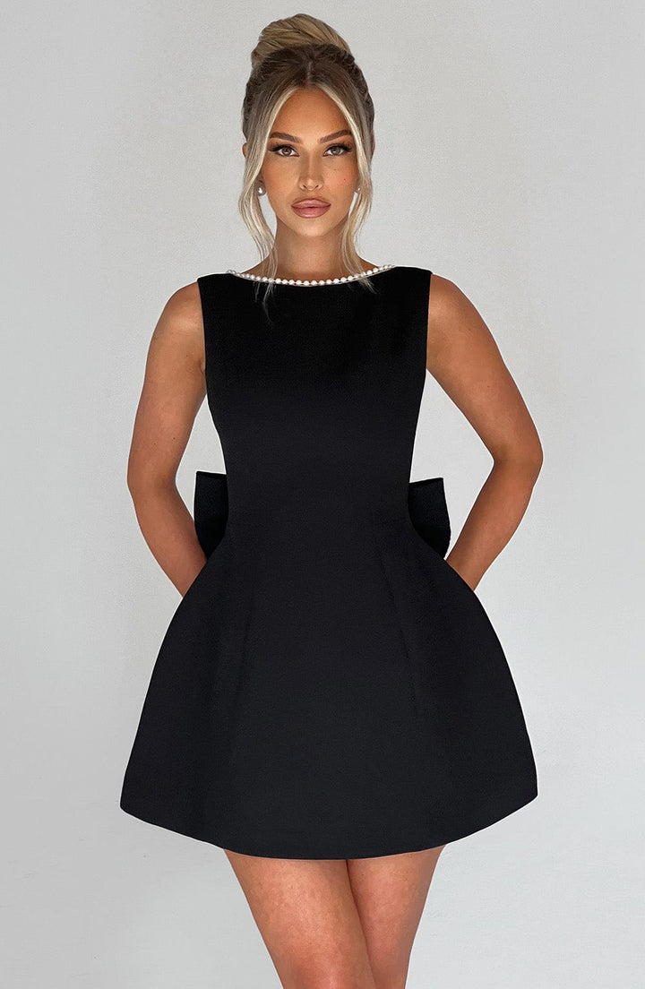 CHERRY | PEARL-DETAIL MINI DRESS