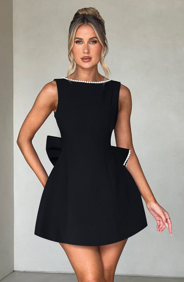 CHERRY | PEARL-DETAIL MINI DRESS