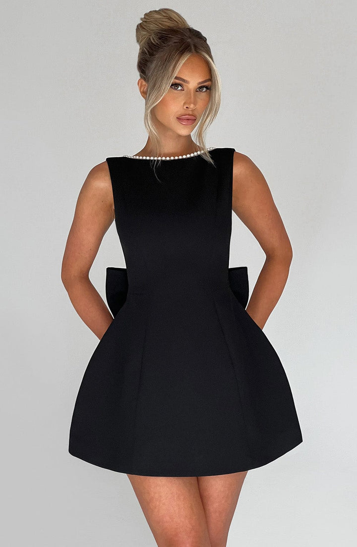 CHERRY | PEARL-DETAIL MINI DRESS