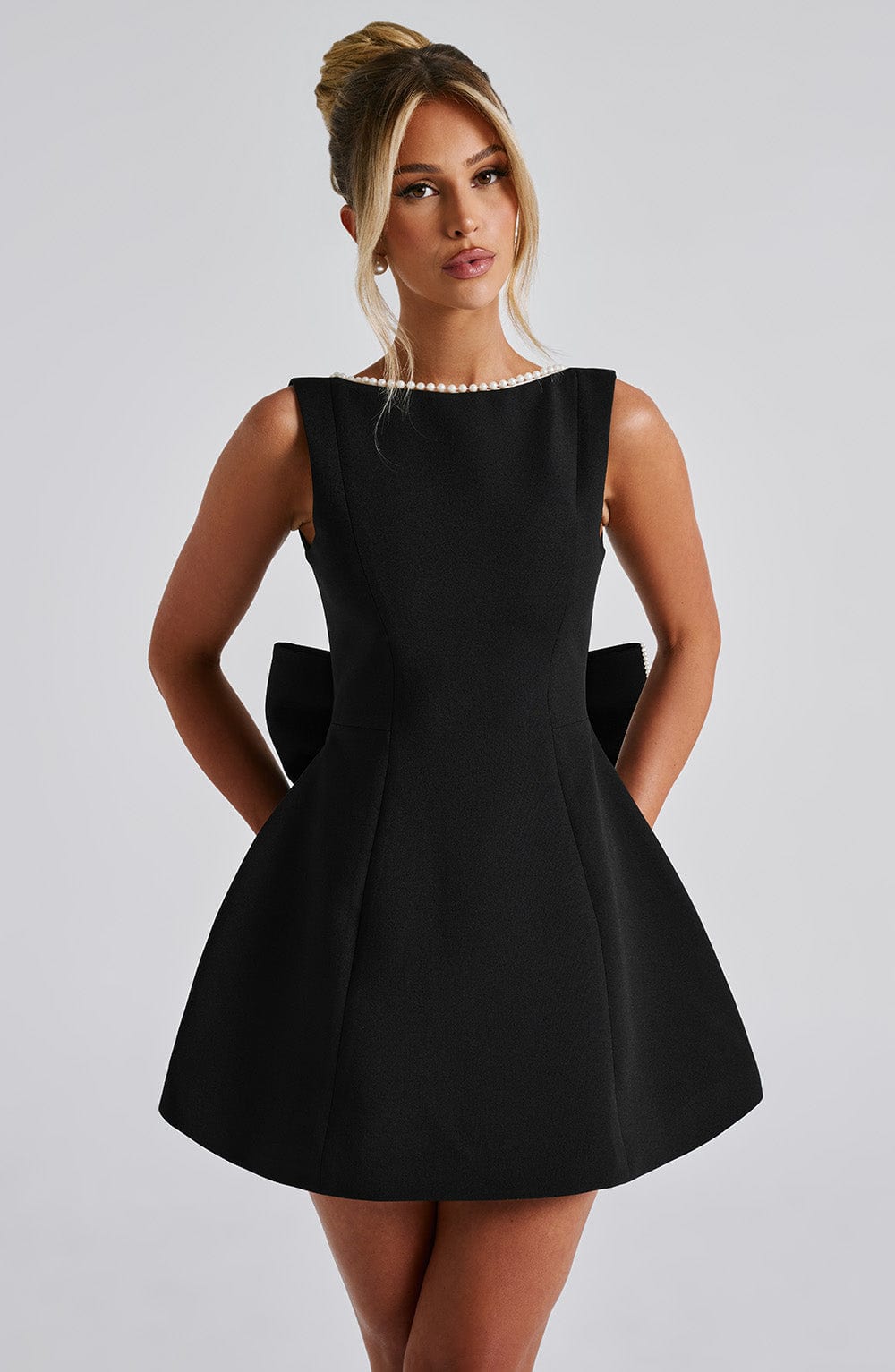 CHERRY | PEARL-DETAIL MINI DRESS