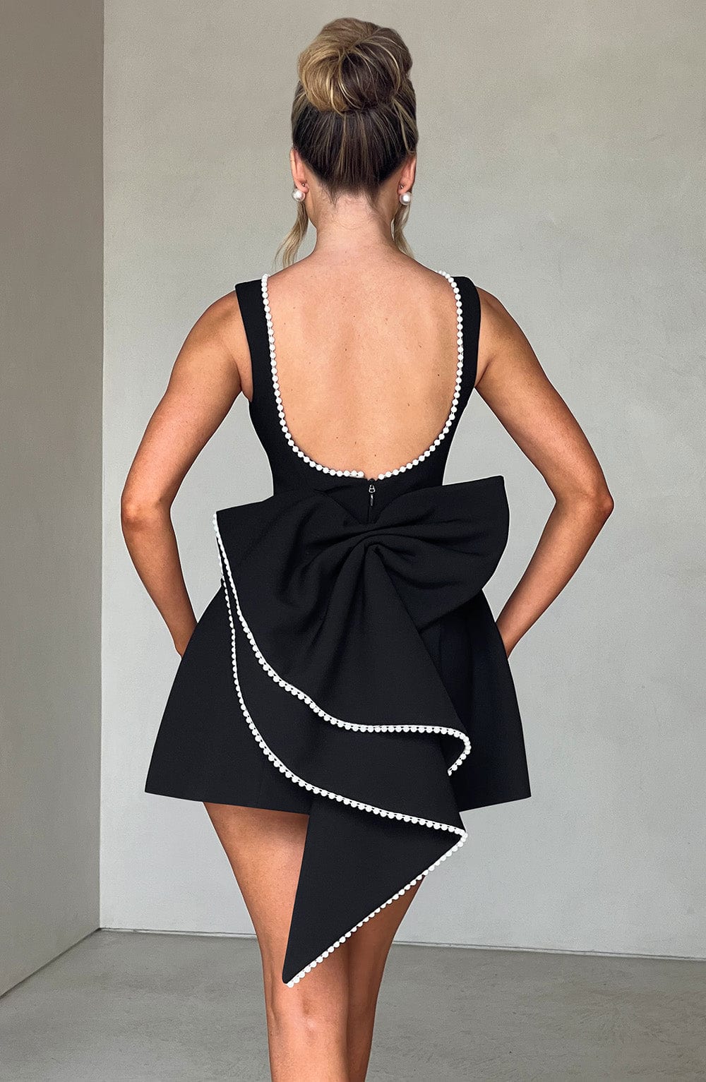 CHERRY | PEARL-DETAIL MINI DRESS