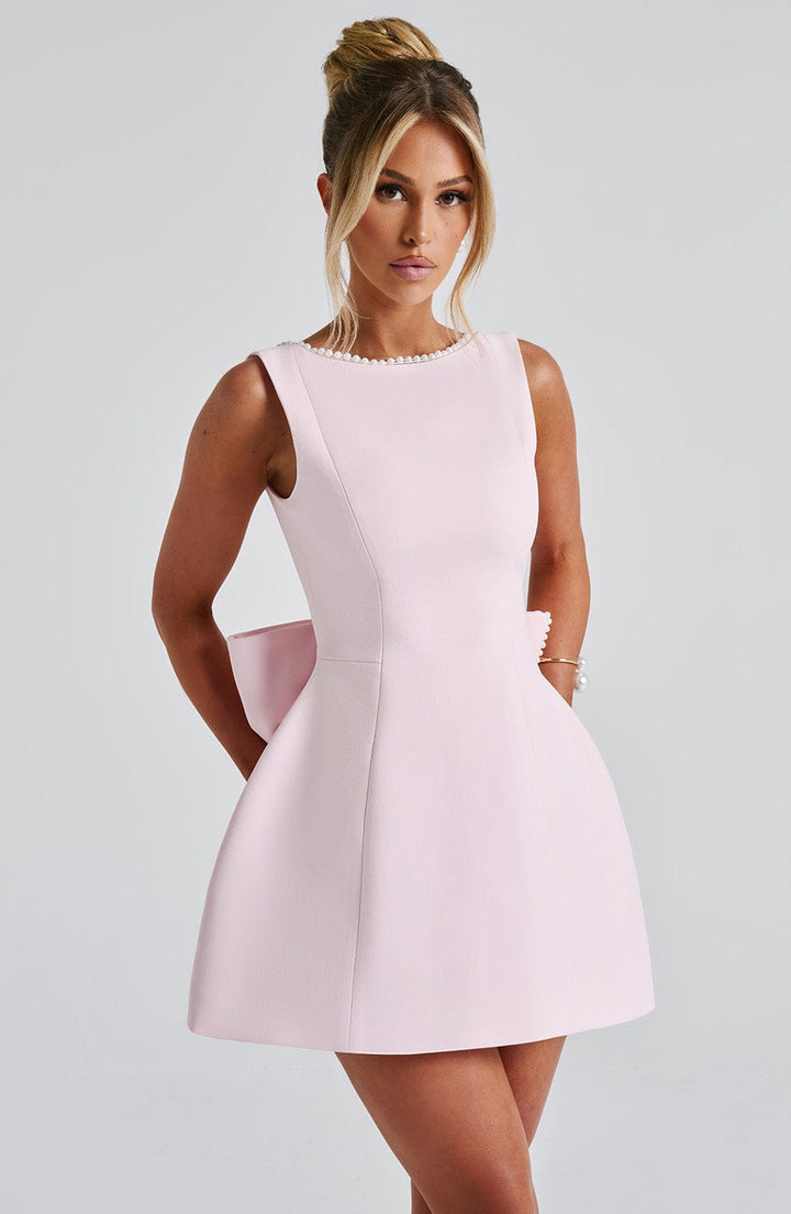 CHERRY | PEARL-DETAIL MINI DRESS