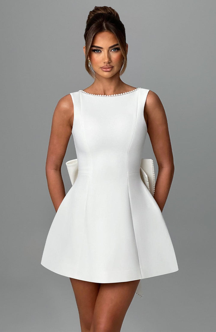 CHERRY | PEARL-DETAIL MINI DRESS