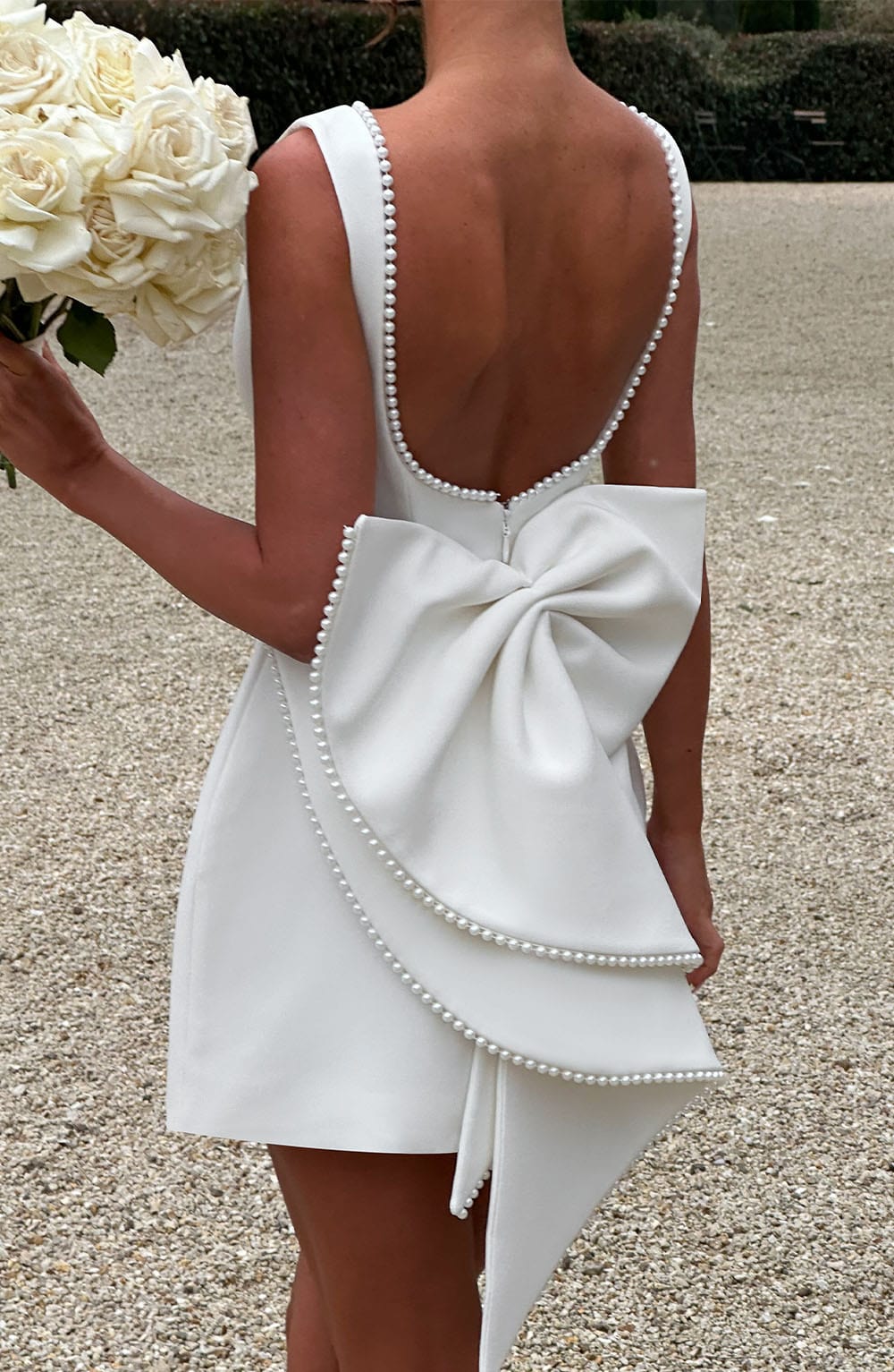 CHERRY | PEARL-DETAIL MINI DRESS