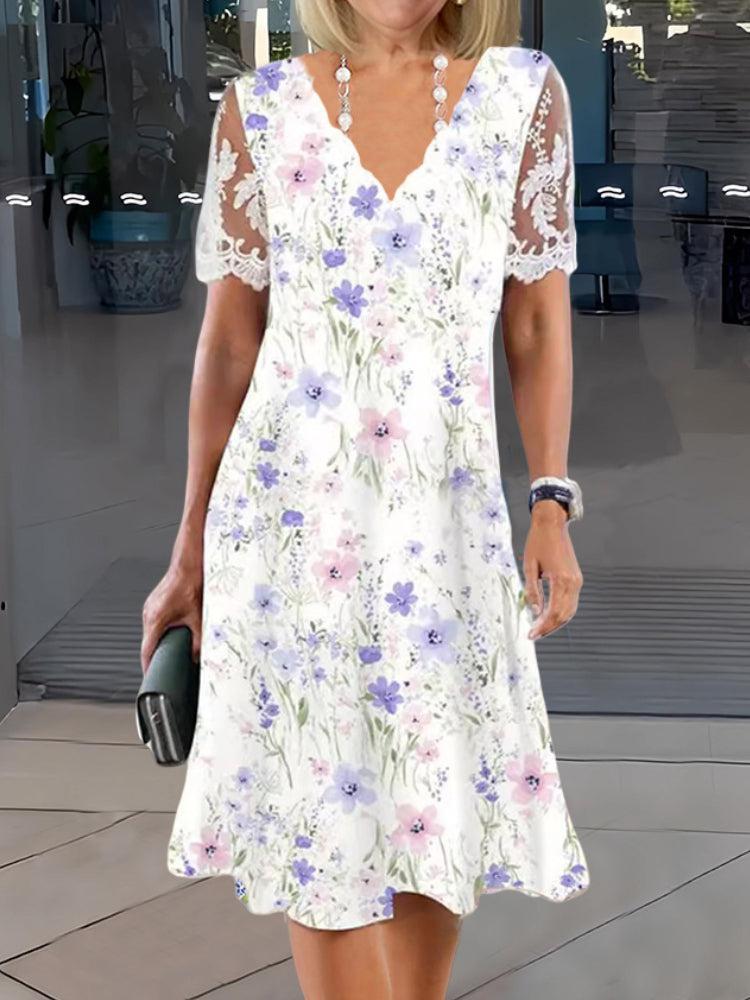 CARLY | FLORAL MIDI DRESS WITH LACE DETAIL