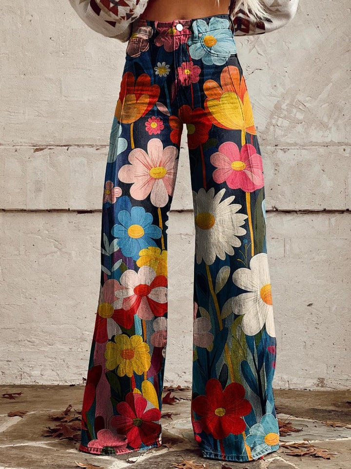 HARPER | RETRO FLORAL FLARE TROUSERS