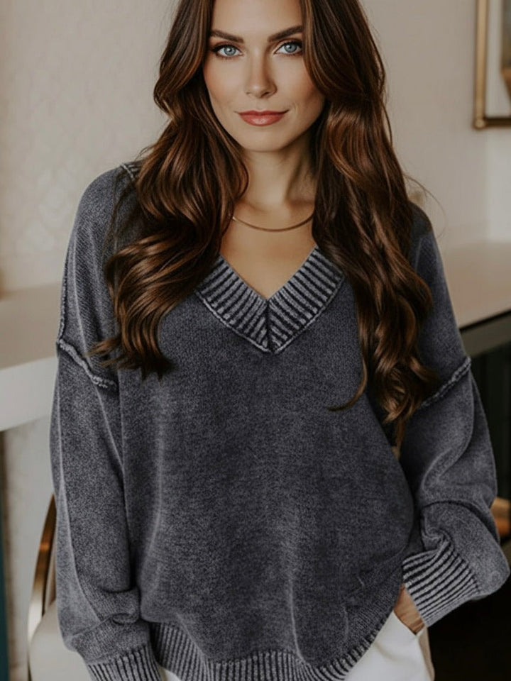 ROSELYN | MINERAL WASHED V-NECK SWEATER