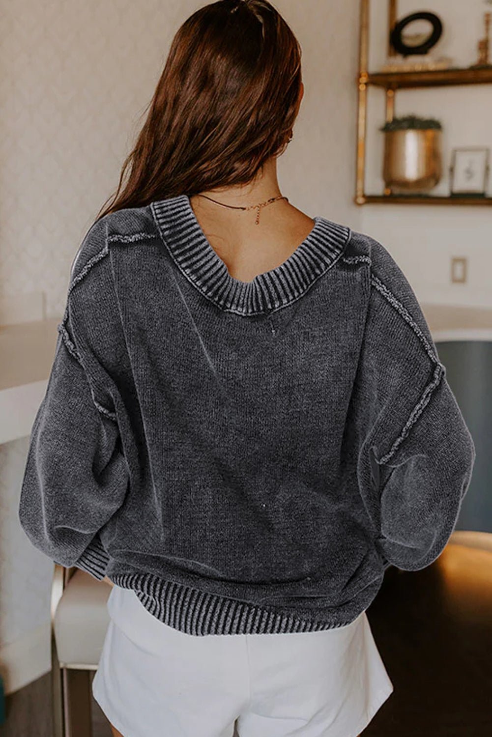 ROSELYN | MINERAL WASHED V-NECK SWEATER