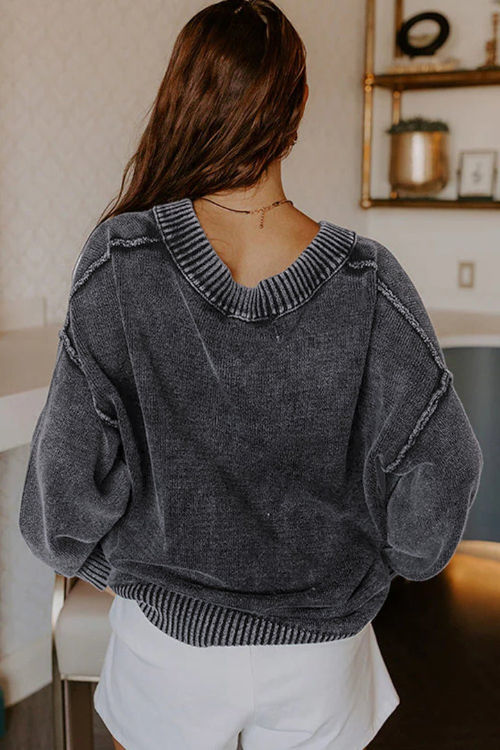 ROSELYN | MINERAL WASHED V-NECK SWEATER