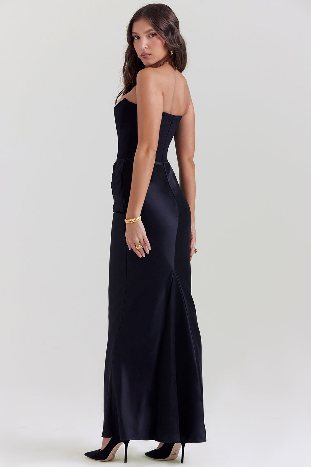 CHESCA | ELEGANT SATIN STRAPLESS MAXI DRESS