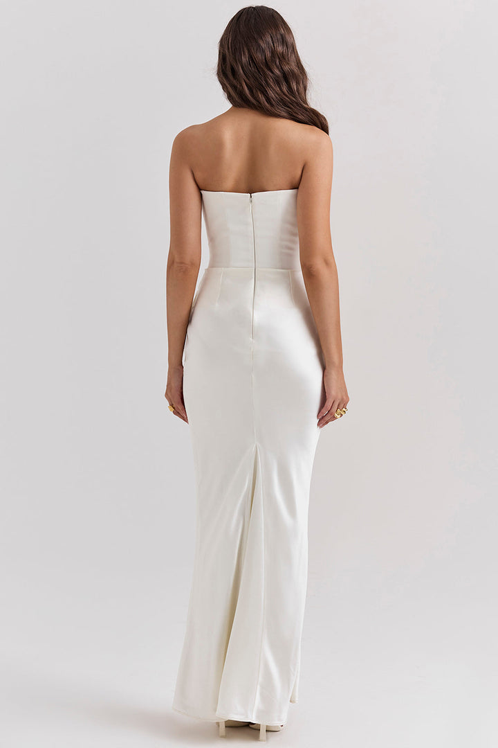 CHESCA | ELEGANT SATIN STRAPLESS MAXI DRESS