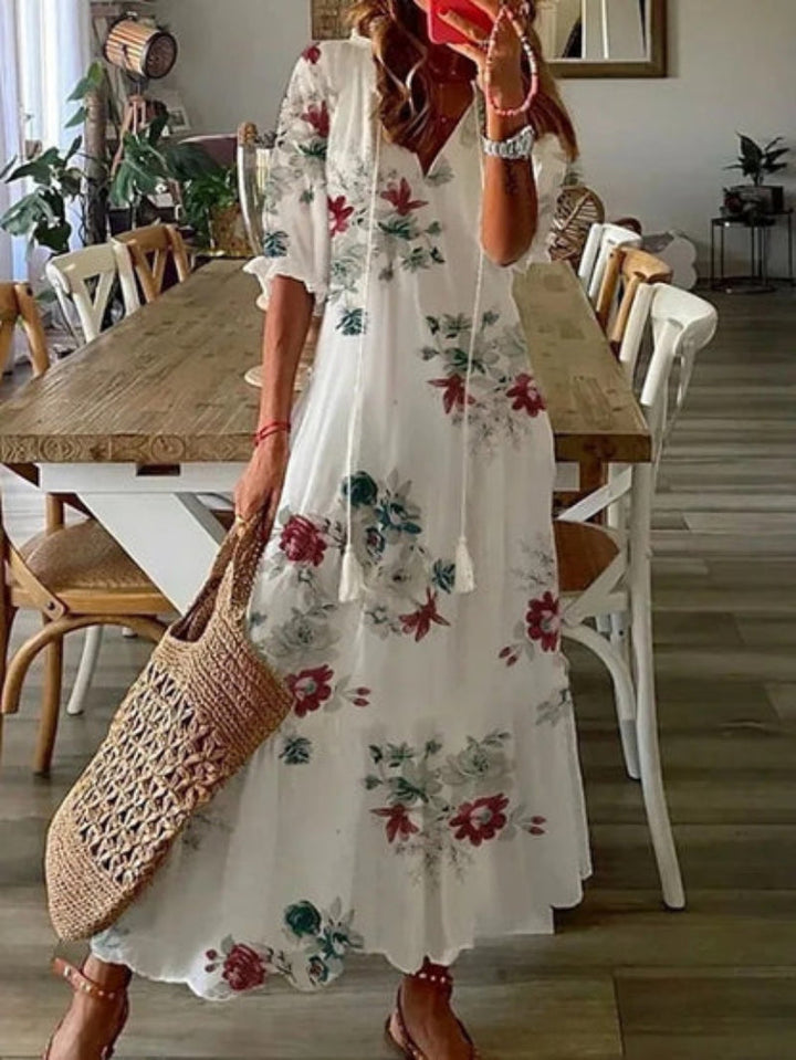 ANGELICA - BOHO VINTAGE SUMMER DRESS V-NECK